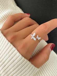 BALMORA 1 pezzo Anello regolabile in argento sterling 925 elegante, carino e brillante con due farfalle in zirconia, gioiello da donna per uso quotidiano, amicizia, compleanno e feste