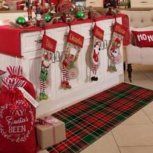 1pc Long/Short Christmas Theme Vintage Red And Green Plaid Pattern Printed Soft Imitation Cashmere Material TPR Backing Kitchen Mat,Door Mat,Bath Mat,Bedroom Mat,Dinging Room Mat,Home Decoration,Holiday Decoration,Christmas Decoration,Kitchen Decoration - Multicolor - View 15