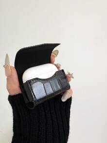 Crocodile Pattern Black Luxury Stone Texture Phone Case + Stone Texture Earphone Case Compatible With Apple X, XR, 11, 12, 13, 14, 15, 16 Pro Max, 17, Air, 17 Pro, 17 Pro Max, Pro, 4