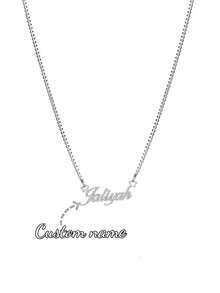 Custom Shiny Matte Name Necklace With Box Chain; Personalized Charming Sandblasted English Letter Name Necklace With Star Coil; Stainless Steel Creative Handmade Minimalist Cursive Letter Name Pendant, Suitable For Family Holiday Wear; Her Favorite Birthday Gift, Valentine's Day Gift, Christmas Gift, Mother's Day Gift. - Silver - View 20