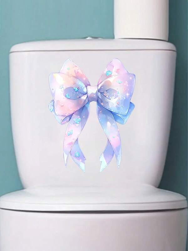 1 Stück hübscher rosa Schleife & Schmetterling mit Stickerei Toilettenaufkleber -PVC wasserfest selbstklebend, einfach anzubringen und zu entfernen, perfekt als Hintergrund in Wohnzimmern, Schlafzimmern, abnehmbarer Aufkleber für Badezimmerdekoration usw.