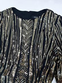 Romagic Đầm dạ hội đính kim sa vàng, cổ đứng, chất liệu chiffon, kiểu dáng trang nhã và thanh lịch theo phong cách Trung Đông dành cho phụ nữ. - Vàng - Xem 7