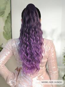 Tóc giả đuôi ngựa dài 24 inch, màu tím ombre, kiểu gợn sóng, chất liệu tổng hợp chịu nhiệt, phù hợp cho phụ nữ dự tiệc và sử dụng hàng ngày. - Màu tím ombre - Xem 3