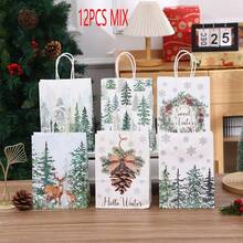 6/12pcs/Set Gingerbread Man, Santa Claus, Christmas Tree, Snowman Printed Kraft Paper Gift Bags, Suitable For Christmas, New Year Gifts Packaging And Decoration