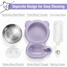 Dog Bowls, Food And Bowl Set With Dispenser And Stainless Steel Bowl Cats And Small Dogs - Light Blue - 紫色 - 查看 3