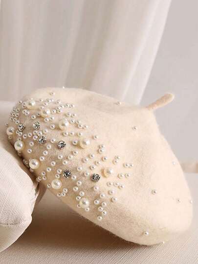 1 st unisex Y2K-stil pärl- och strassbaskerhatt, vindtät utomhus- och varma vinterkepsar, lämpliga för daglig pendling