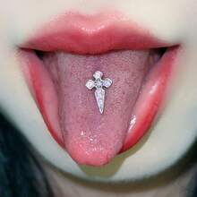 Titanium Steel Cross Tongue Piercing, Sexy Tongue Ring, Halloween Tongue Jewelry, Piercing Accessory - Pointed Cross Tongue Nail - View 3