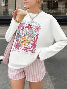 1pc Tween Girl Casual Printed Long Sleeve T-Shirt, Fashionable, Warm And Comfortable Design For Young Students, Spring/Autumn - White - View 5