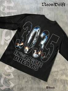 NeonDrift Double-Sided Printing Halloween, Christmas, Thanksgiving Gifts-Vivid Cityscape Graphic T-Shirt With Futuristic Design - Perfect For Urban Explorers And Cyberpunk Fans, Featuring  Streetwear Style - màu đen - Xem 3