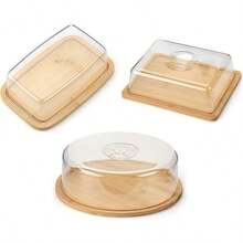 Cuenco de queso de bambú con tapa, bandeja para guardar pasteles, plato de postre para cocina, refrigerador y encimera. - Rectángulo n.° 2 - Ver 4