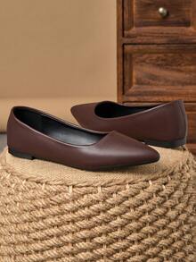 MonaNise Giày lười mũi nhọn thời trang cổ thấp cho nữ, trang phục thường ngày ngoài trời, mùa thu, màu tím, màu sâm panh cao cấp, màu đỏ, đa năng, màu vàng, màu đen thoải mái - màu nâu - Xem 4