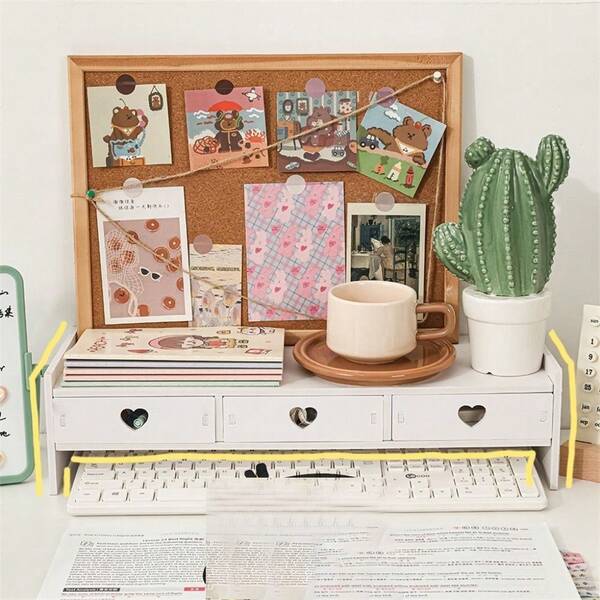 The 1PC Desktop Storage And Storage Monitor Height Stand Is A Desktop Tablet Computer Height Stand That Helps Adjust Sitting Posture And Relieve Cervical Fatigue. It Is A Double-Layer Display Stand That Raises The Office Desktop. It Is A Multi-Functional Storage Rack, Storage Box, Pen Holder, Pen Holder, And Display Stand. It Is Suitable For Living Room, Study, Dormitory, Desk, And Desktop Storage And Organization