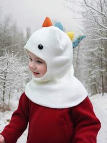 1pc Toddler Boys' Dinosaur Hooded Scarf Hat, Baby Knitted Balaclava Beanie Cap, Warm Winter Hat