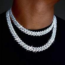 1pc Hip-Hop Style Jewelry Cuban Chain, Exaggerated Rap Geometric Full Diamond Inlaid Accessories, Men's And Women's Necklaces, A Gift For Boyfriends - Bạc - Xem 4