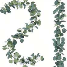 1/2pcs Handmade Artificial Green Money Leaf Eucalyptus Wreath Vine Plant, Suitable For Indoor And Outdoor Party Decor, Garland, Wedding Arch, Durable Plastic, No Power Needed