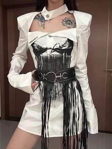 European And American Sexy Lady Long Tassel Waist Belt, Retro Street Style Versatile Waist Strap, Suitable For Skirts, Halloween, Christmas - Black - View 2