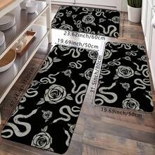 1 Pieza Felpudo con Patrones de Rosa y Serpiente, Alfombra de Poliéster Absorbente y de Secado Rápido Adecuada para Decoración Interior y Exterior del Hogar, Dormitorio, Baño, Cocina y Comedor, para Regalos de Cumpleaños, Suministros para Fiestas, Decoración de Festivales, Vacaciones y Patios
