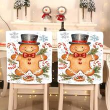 Pokrowiec na krzesło z motywem piernika, laski cukrowej, ostrokrzewu, płatka śniegu, zdejmowany krótki pokrowiec na krzesło z pluszu, ochraniacz na oparcie, odpowiedni do jadalni, salonu, biura, hotelu i wystroju domu, na każdą porę roku - Wielokolorowe - Zobacz 1