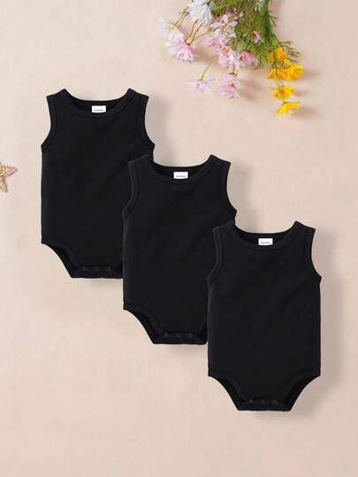Sleeveless Black Cotton Bodysuit, Summer