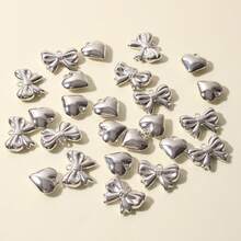 10个优雅银色蝴蝶结心形配件，手工DIY珠宝材料，可用于制作手链、项链、吊坠、钥匙扣等，创意手工装饰配件 - 彩色 - 查看 3