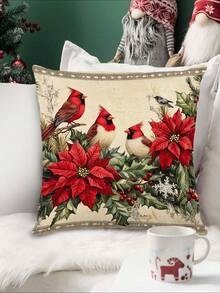 1pc Christmas Bird Table Runner, Christmas Decorative Table Runner, Christmas Linen-Like Table Runner, Table Runner, Table Runner, 1pc Table Runner, 4pcs Placemats, 1pc Pillow Cover, 3 Products Available, Seasonal Home Decor For Indoor/Outdoor Winter Party, Christmas Home Decoration, Christmas Room Decor, Christmas Party Supplies