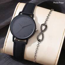 1 Set Damenuhr mit schwarzem PU-Lederarmband und Armband, geeignet für den täglichen Gebrauch, als Geburtstagsgeschenk, für Partys, Feierlichkeiten, ideal als Geschenk für sich selbst oder Freunde. Ohne Verpackungsbox. - Schwarz - Übersicht 4