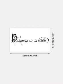 1 pieza Tatuaje temporal impermeable con estilo Y2K de mariposa y texto inspirador, a prueba de sudor, no reflectante, adecuado para el brazo/hombro, accesorio de moda - Negro - Ver 2