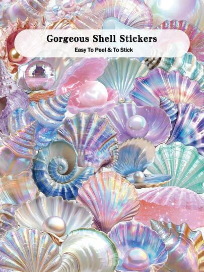 50 قطعة ملصقات رائعة من الصدف شفافة من البولي إيثيلين تيرفثالات للكمبيوتر المحمول وغطاء الكمبيوتر المحمول والزلاجة والديكور المكتبي والغرفة DIY ملصقات إبداعية