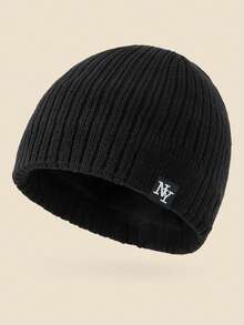 1pc Unisex Layered NY Logo Knit Beanie, Warm Thick Soft Comfortable Simple Fashion Cap Suitable For Cold Weather Fall - B - View 13