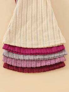Conjunto de 10 piezas de top de manga larga y pantalones acampanados de punto acanalado suave y de unicolor para niñas, para otoño/invierno - Multicolor - Ver 8