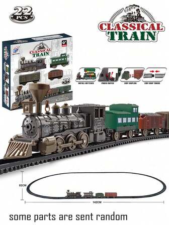 1 set Tren eléctrico vintage de ensamblaje DIY. Modelo de tren eléctrico realista y clásico. Juego de tren, regalo de Navidad/cumpleaños, accesorios de color aleatorio, tren de Navidad, tren, set de tren, tren, tren de Navidad, set de tren, vuelta al cole