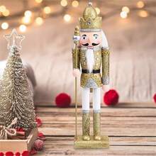 1个木制胡桃夹子士兵玩偶装饰品，迷人的卡通造型，适合圣诞家居装饰，可摆放在书架和桌面上，独特的节日装饰品，圣诞装饰，房间装饰，冬季圣诞装饰，家居圣诞礼物，圣诞装饰品 - 彩色 - 查看 2