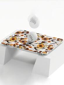 Una bellissima e carina custodia protettiva in acrilico trasparente con cristalli, dipinta a doppia faccia con un motivo floreale a girasole e testa di toro, antiurto, adatta per iPad di 7a, 8a e 10a generazione (10,2 pollici), con slot per la penna, supporta le funzioni di sospensione e riattivazione, ideale come regalo di Ognissanti o Capodanno.