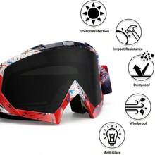 Motorcycle Goggles Dirt Bike Goggles Windproof ATV Dustproof Racing GogglesScratch Resistant Ski Goggles Protective Safety Glasses PU Resin Black Frame+Color Lens - Red Frame+grey Lens - View 5