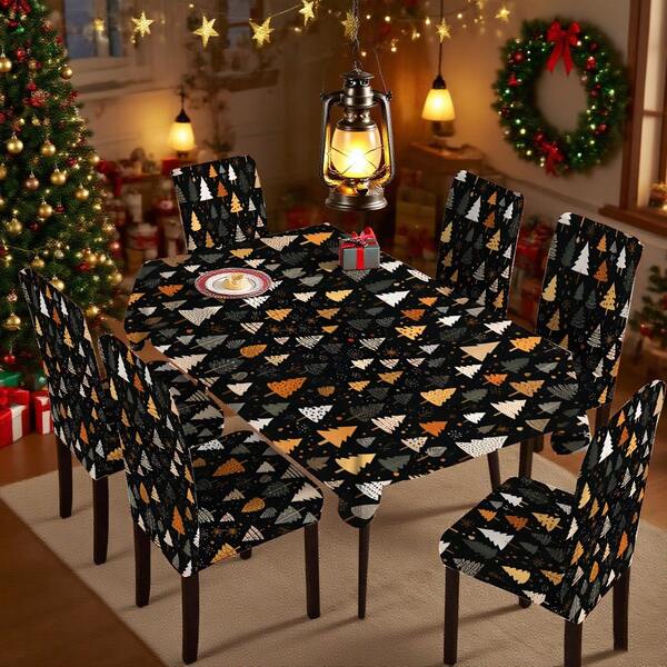 1 o 4 Juegos de mesa y silla con estampado negro de árbol de Navidad, Juego de mesa y silla estacional de 17.7 x 23.6 pulgadas para decoración, cena de fiesta, decoración del hogar, decoración navideña, suministros para fiestas