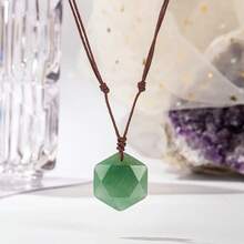 1 Piece Natural Stone Hexagonal Star Pendant Necklace - Handwoven Adjustable Bohemian Style Jewelry, Includes December Birthstone, Multiple Color Options, Suitable For Women's Holiday Party Gifts And Casual Outfits, Unique Texture Treatment - 東陵石 - 查看 13