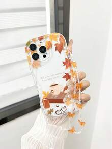 Funda de teléfono con pintura de hoja de arce de borde ondulado con textura de crema otoñal y letras brillantes, con pulsera hecha a mano con cuentas, compatible con iPhone 17pro/17Air /17/17promax16/11/16pro/16plus/16promax/16e/15Promax/13/14/12/XS/XR/7G/8P, Galaxy S25/S25PLUS/S25 Ultra/A16/A36/A26/A56/A50, 11/12Pro/12/12X/13Pro/14Pro/15Pro/, Redmi 10/9/Note9/12c/Note11pro/Note8Pro