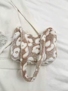 Women's Leopard Print Plush Fashionable Luxury Lightweight Shoulder Bag - Khaki - View 6