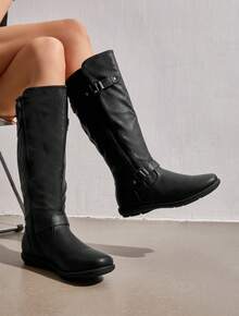 Women's Faux Fur-Lined Knee High Winter Boots - Black - View 4