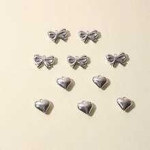 10个优雅银色蝴蝶结心形配件，手工DIY珠宝材料，可用于制作手链、项链、吊坠、钥匙扣等，创意手工装饰配件 - 彩色 - 查看 8