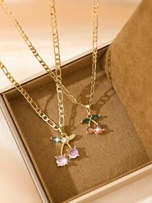 1 Exquisite And Elegant Shiny Small Red Cherry & Large Pink Cherry Copper Pendant Copper Inlaid Zirconia Necklace, Suitable For Giving To Girls/Boys/Family/Friends/Versatile/Light Luxury/Party/Banquet/Festival/Christmas/Thanksgiving/Halloween/Gift