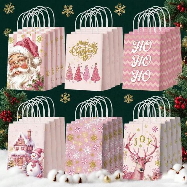 Christmas Party Decor Christmas Tote Gift Bags Santa Claus Pink Paper Gift Bags Gift Sacks Gift Bag For Christmas Xmas Wrapping Mini Gifts Christmas Christmas Decorations Christmas Pajamas Christmas Gifts Christmas Decor