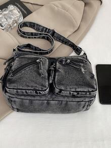 New Casual Chic Soft Jeans Multi-Layer Crossbody Bag With Multiple Pockets, Versatile Commuter Large Capacity Women's Shoulder Bag, Suitable For Work Commuting, Shopping And Traveling. - Black - View 7