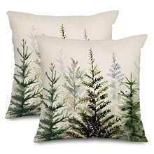2件/4件装圣诞枕套，水彩蓝绿色圣诞树图案，农舍风格，自然森林印花装饰枕，冬季圣诞装饰，单面印花，不含枕芯 - 藍綠色 - 查看 12