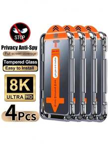 4片装全覆盖隐私屏幕保护膜，兼容 17/17 Air/16/15/14/13/12/11/16 Pro Max/15 Pro Max/Plus/Mini/X/XS/XR/XS Max，9H钢化玻璃膜，兼容Dynamic Island，防刮花，防指纹，兼容手机壳 - 4pcs - 查看 21