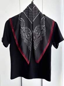 1pc Paisley Print Faux Silk Men's Bandana, Versatile Neck Scarf, Headband, Decoration - Black - View 2