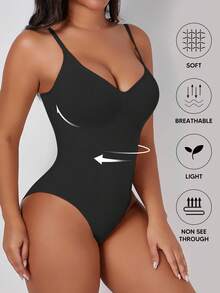 1pc Women Minimalist Tummy Control Bodysuit, Slim Waist, K-POP Suitable For Base Layer Mardi Gras Outfits