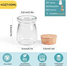 Paquete de 30 frascos de vidrio con tapa peque?os de 4 onzas ,tarros de vidrio con tapa de corcho,Tarros de Mason Jar de Miel con Etiquetas y Cuerda para regalo de boda, baby shower, regalo de fiesta - negro - Ver 2