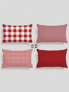 4 أغطية وسادات بنمط الشريط والمربعات الحمراء عيد الميلاد، ناعمة وممتعة جدا، الأكثر مبيعا، أغطية وسائد زخرفية للمنزل والأريكة وغرفة المعيشة والنوم، بدون إدراج - الأحمر - مشاهدة 14