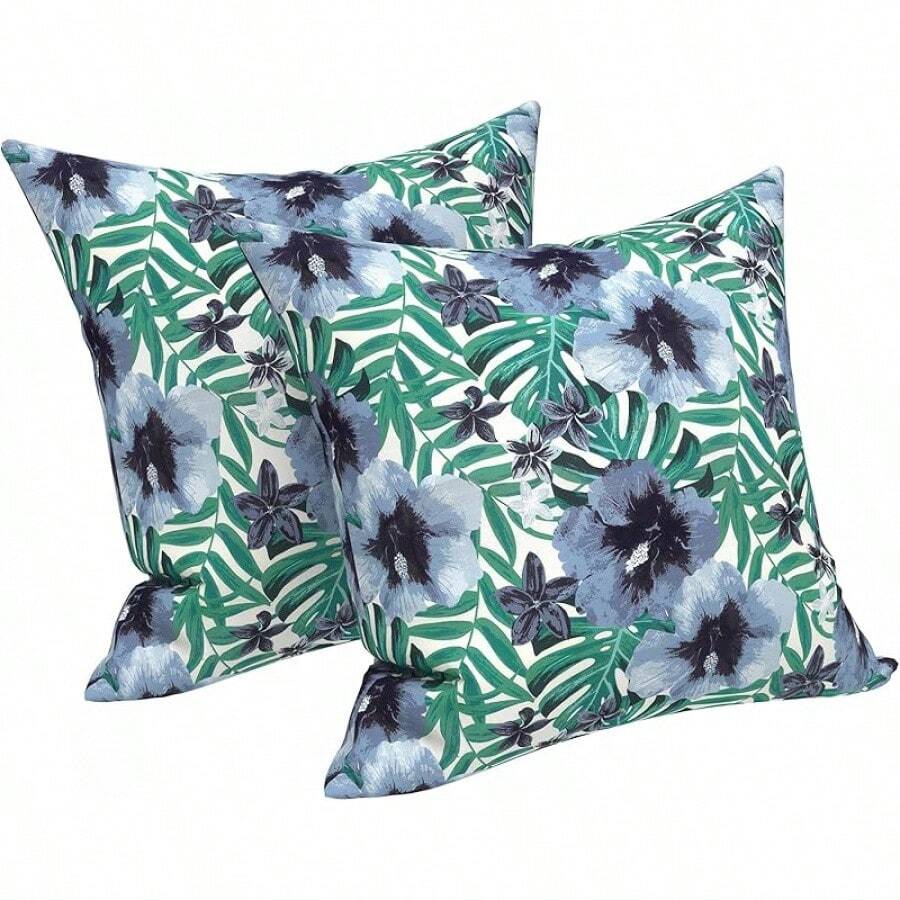 Outdoor/Indoor Throw Pillows, 18x18 Square Pillows With Inserts Bed, Couch, Sofa & Patio Furniture (Set Of 2, Monstera Blue), Decorative Pillows - Blue Salmone Tropical - 查看 1